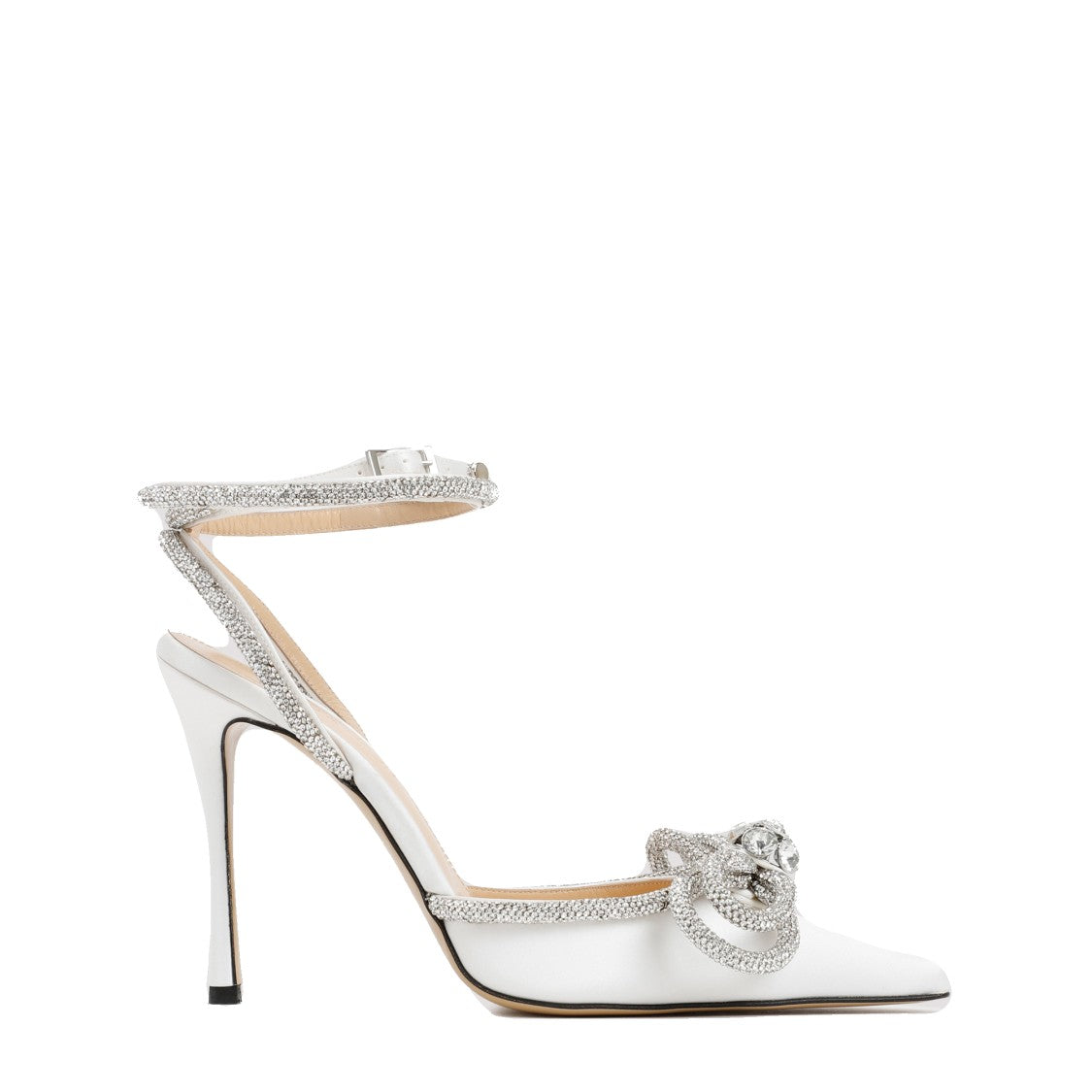 Mach & Mach White Silk Double Bow High Heels