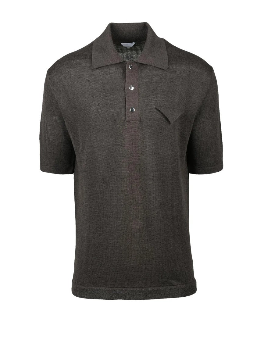 Bottega Veneta Brown Refined Texture Linen-Cotton Knit Polo Shirt
