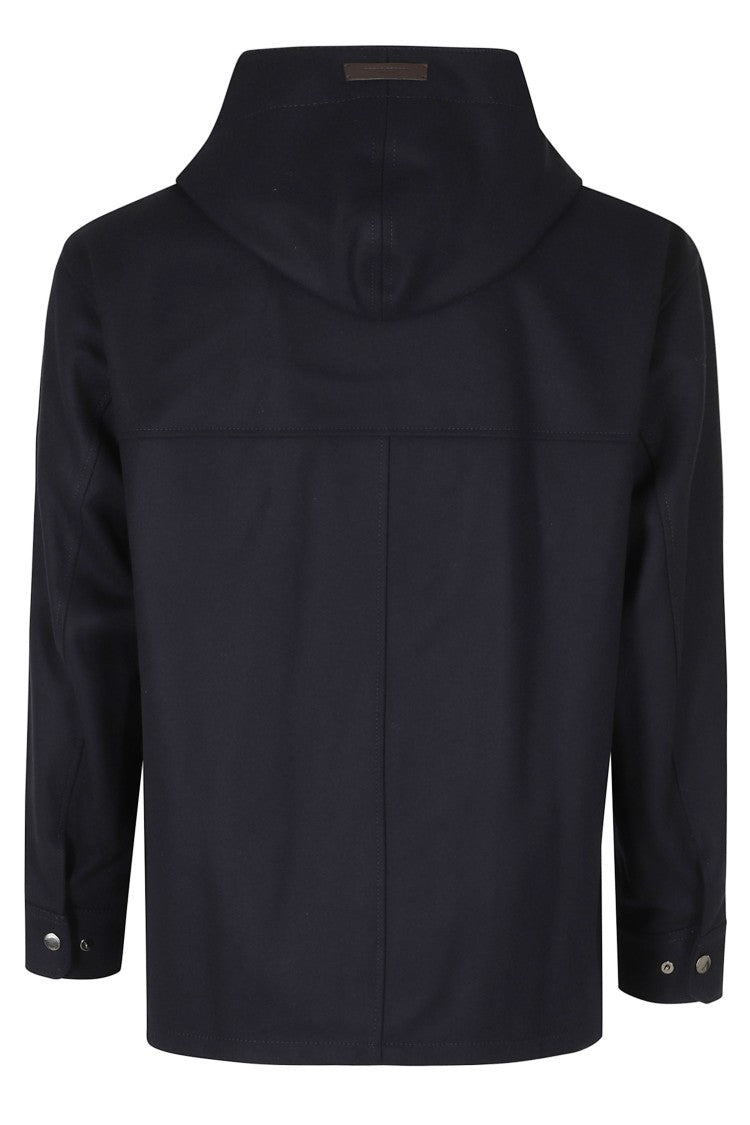 Paolo Pecora Wool Hooded Jacket With Double-Slider Zipper And Exposed Stitching