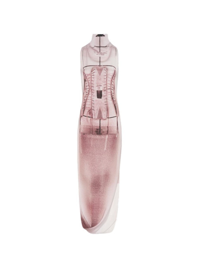 Jean Paul Gaultier Draped Long Dress With Trompe L'åil Print Pink