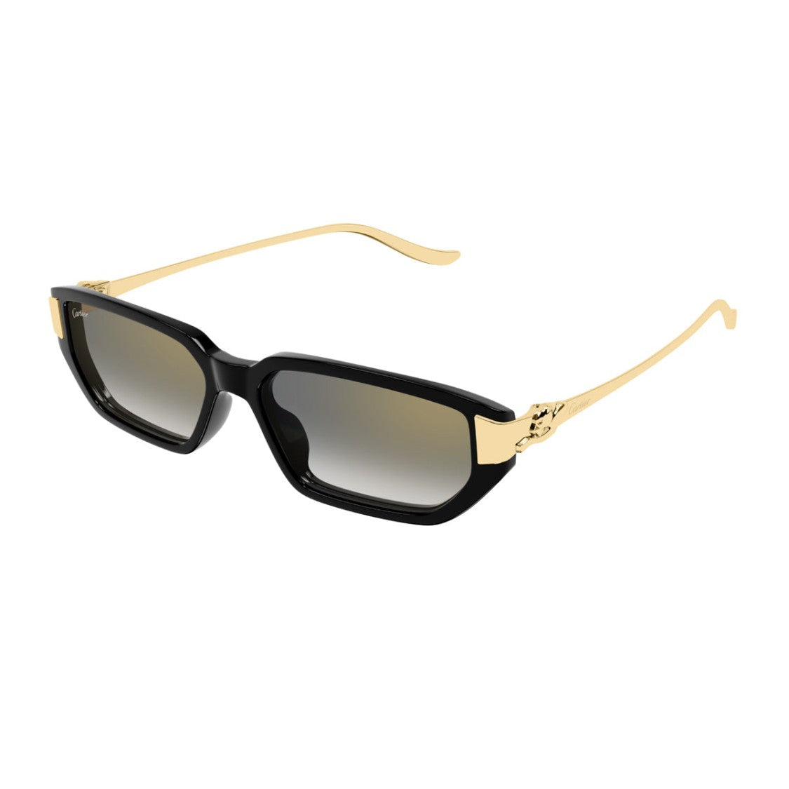 Cartier Rectangular Frame Sunglasses In Black Gold Grey Acetate