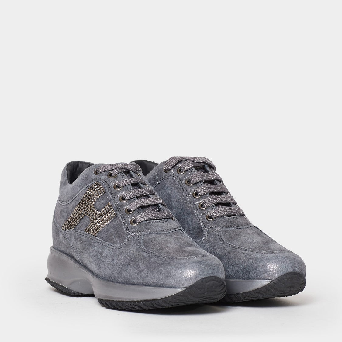 Hogan Grey Laminated Suede Interactive Sneakers