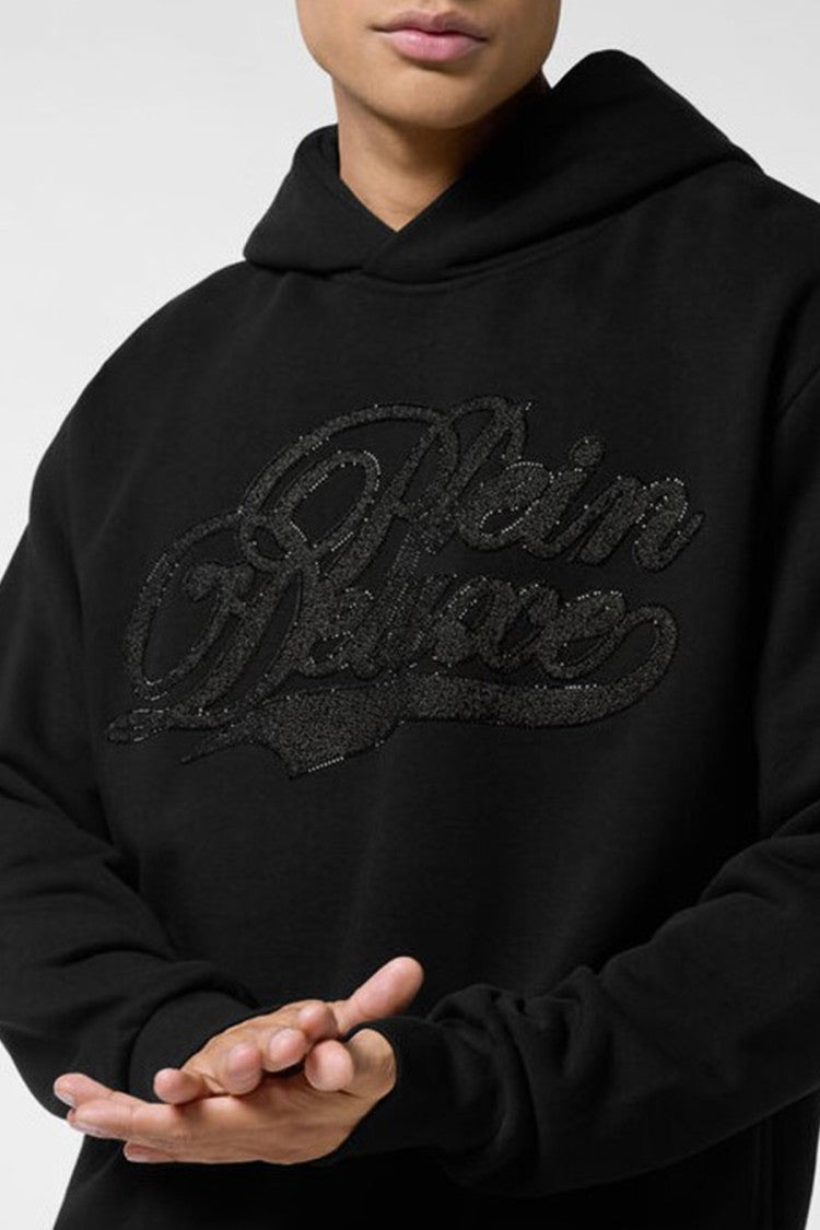Philipp Plein Black Plein Deluxe Crystal-Embellished Cotton-Blend Hoodie