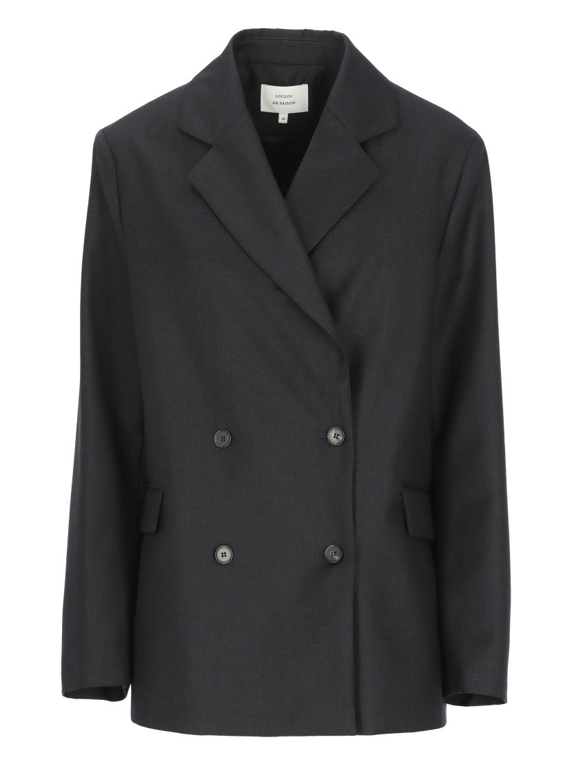 Loulou De Saison Black Donaulds Wool Double Breasted Blazer