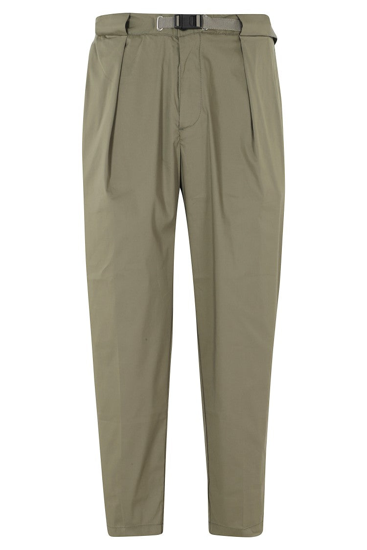 White Sand Green Double Darts Paper Touch Cotton-Blend Tapered Pants