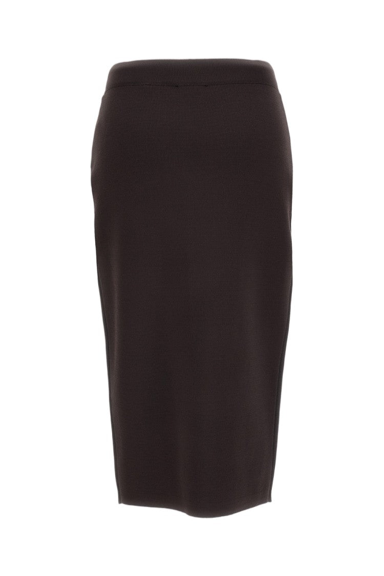 Elisabetta Franchi Brown Gold-Zip Compact Knit Midi Pencil Skirt