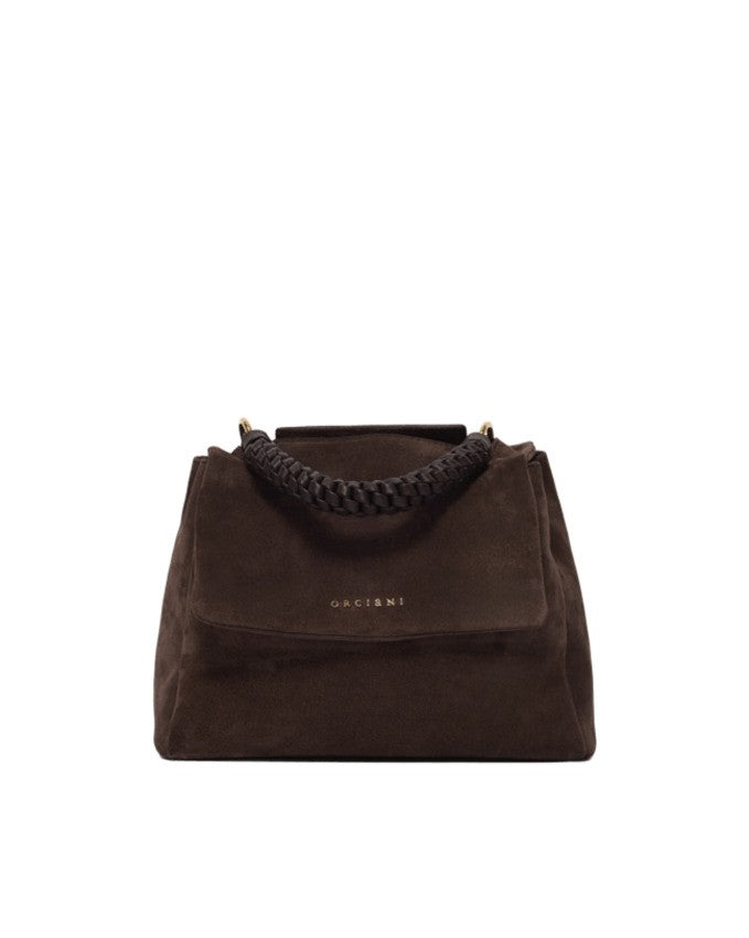 Orciani Compact Handbag In Soft Nubuck Leather With Braided Handle