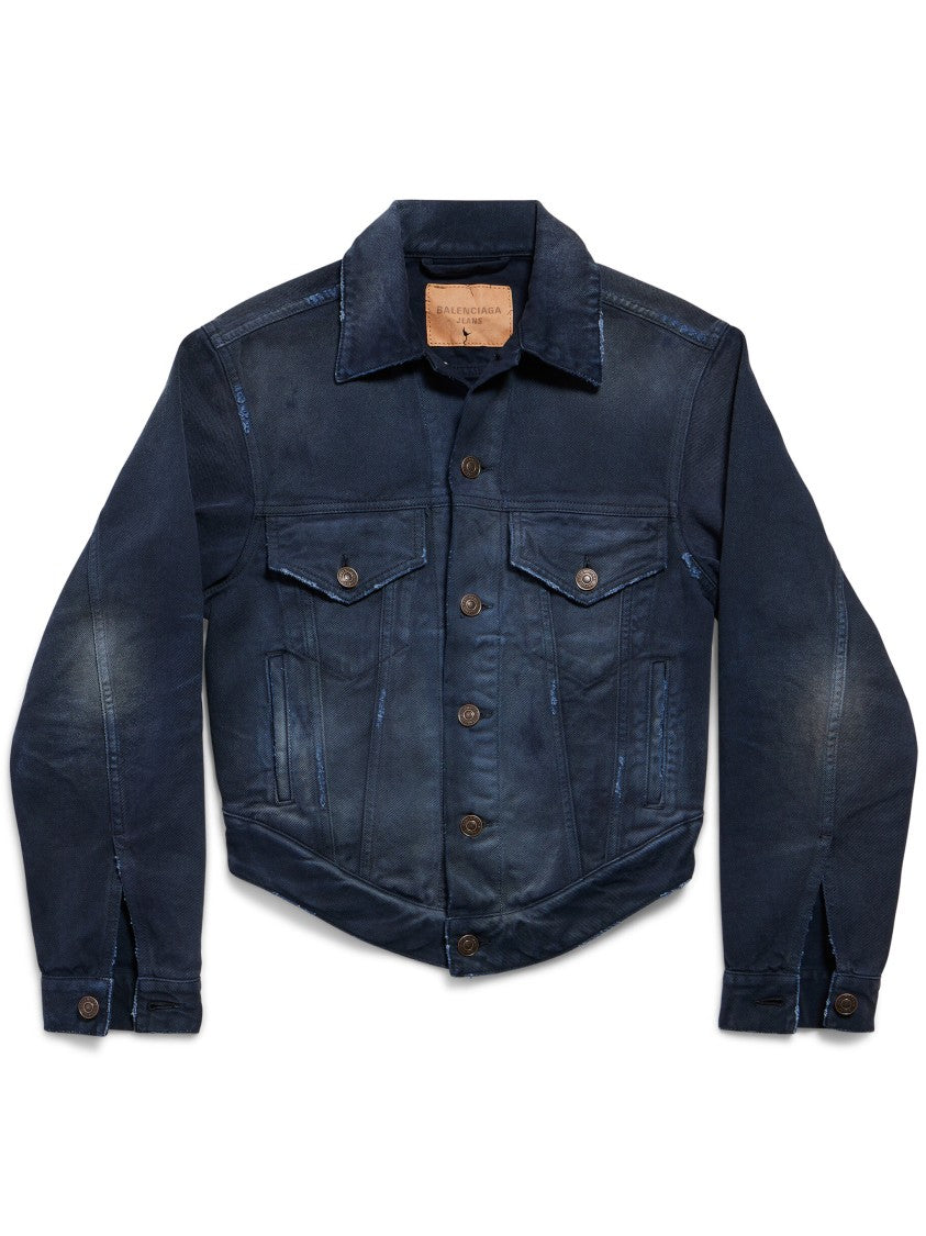 Balenciaga Blue Curved Waistband Structured Denim Jacket