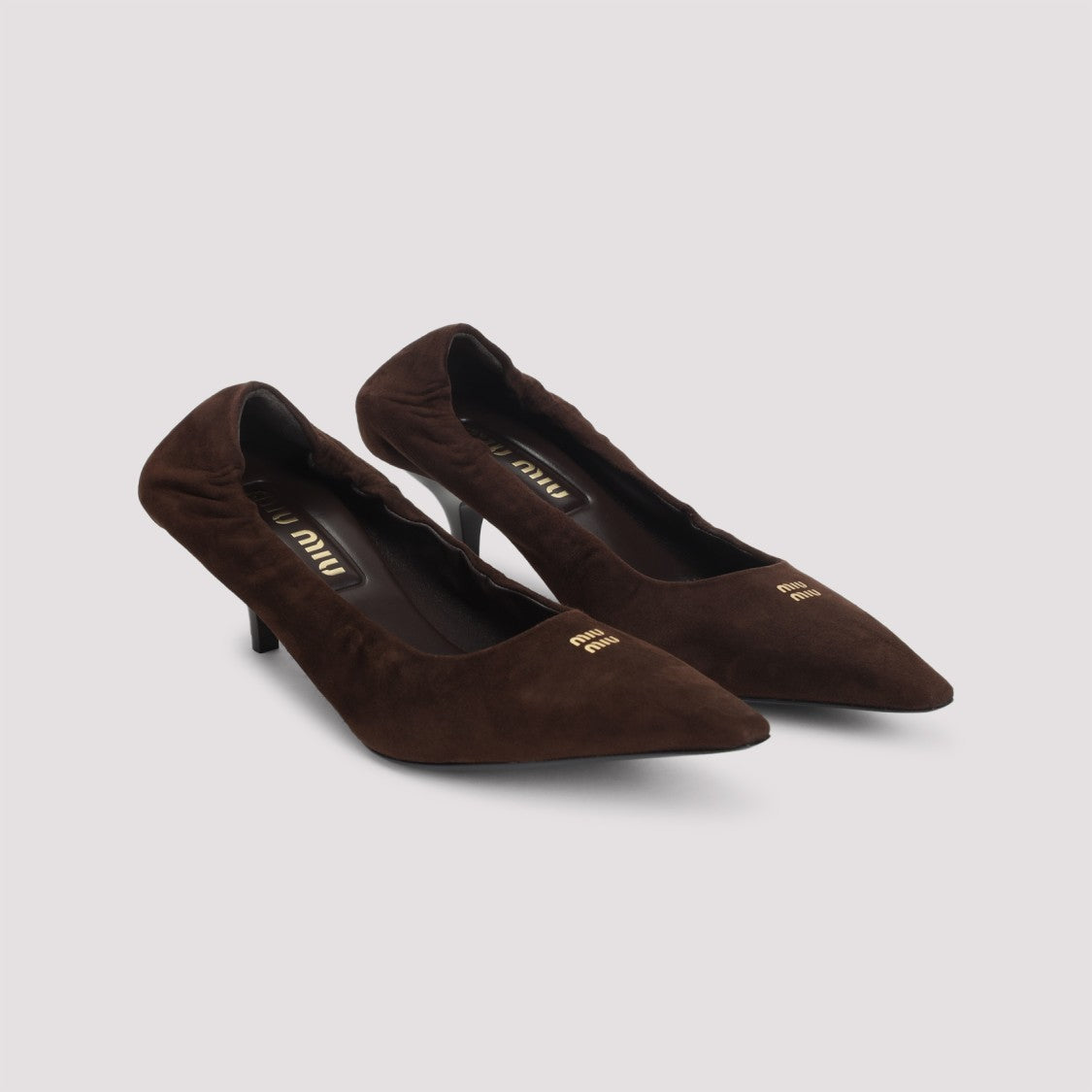 Miu Miu High-Heeled Brown Suede Pumps With Gathered Detail