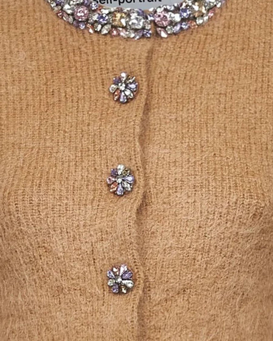 Self-Portrait Cardigan With Decorated Trims In Brown