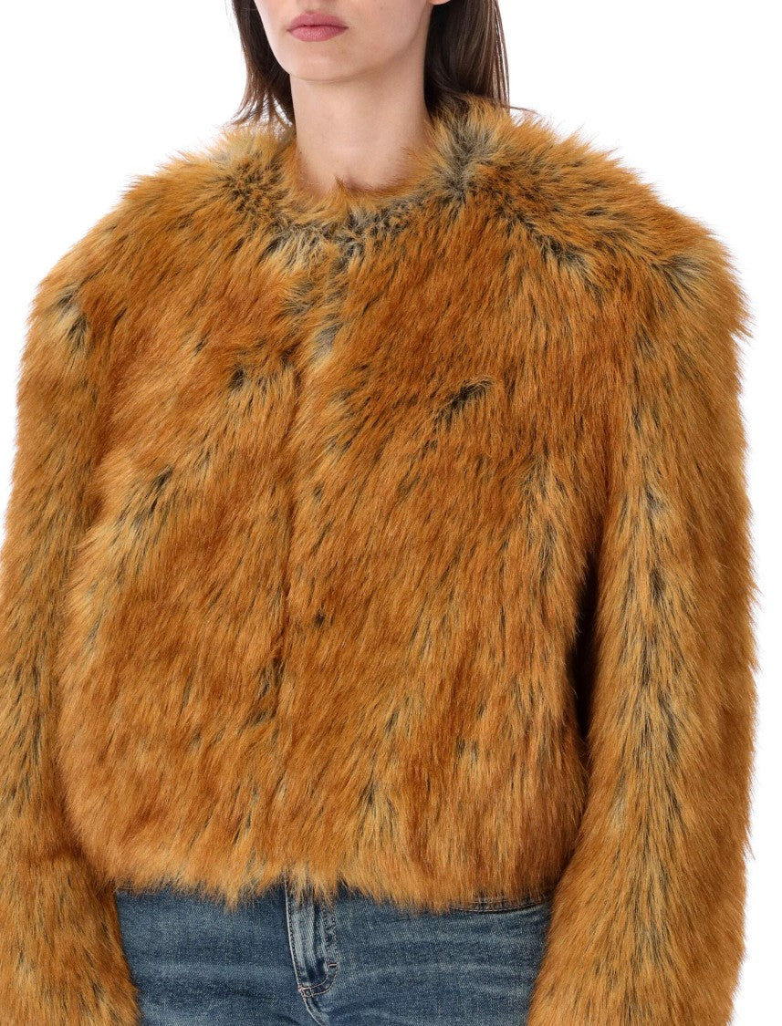 Stand Studio Orange-Brown Karly Cropped Faux Fur Jacket