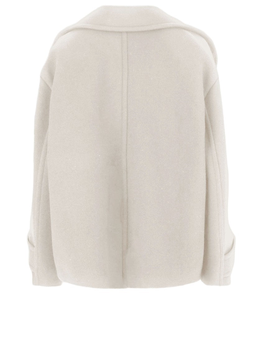 Chloé Short Ivory Coat With Notched Lapel And Double-Breasted Closure