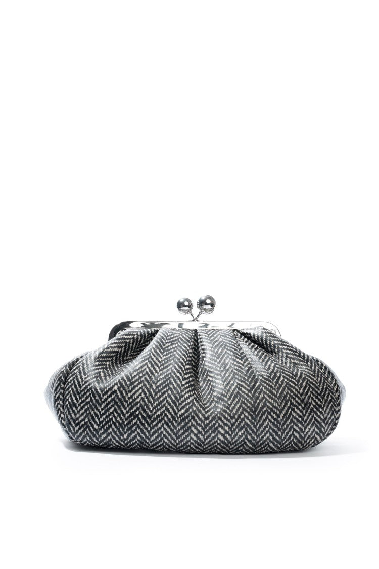 Max Mara Sophisticated Black And White Herringbone Clutch