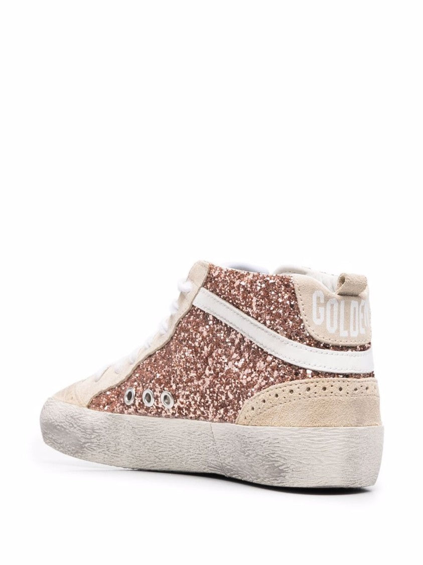 Golden Goose Rose Gold Glitter Mid-Top Sneakers