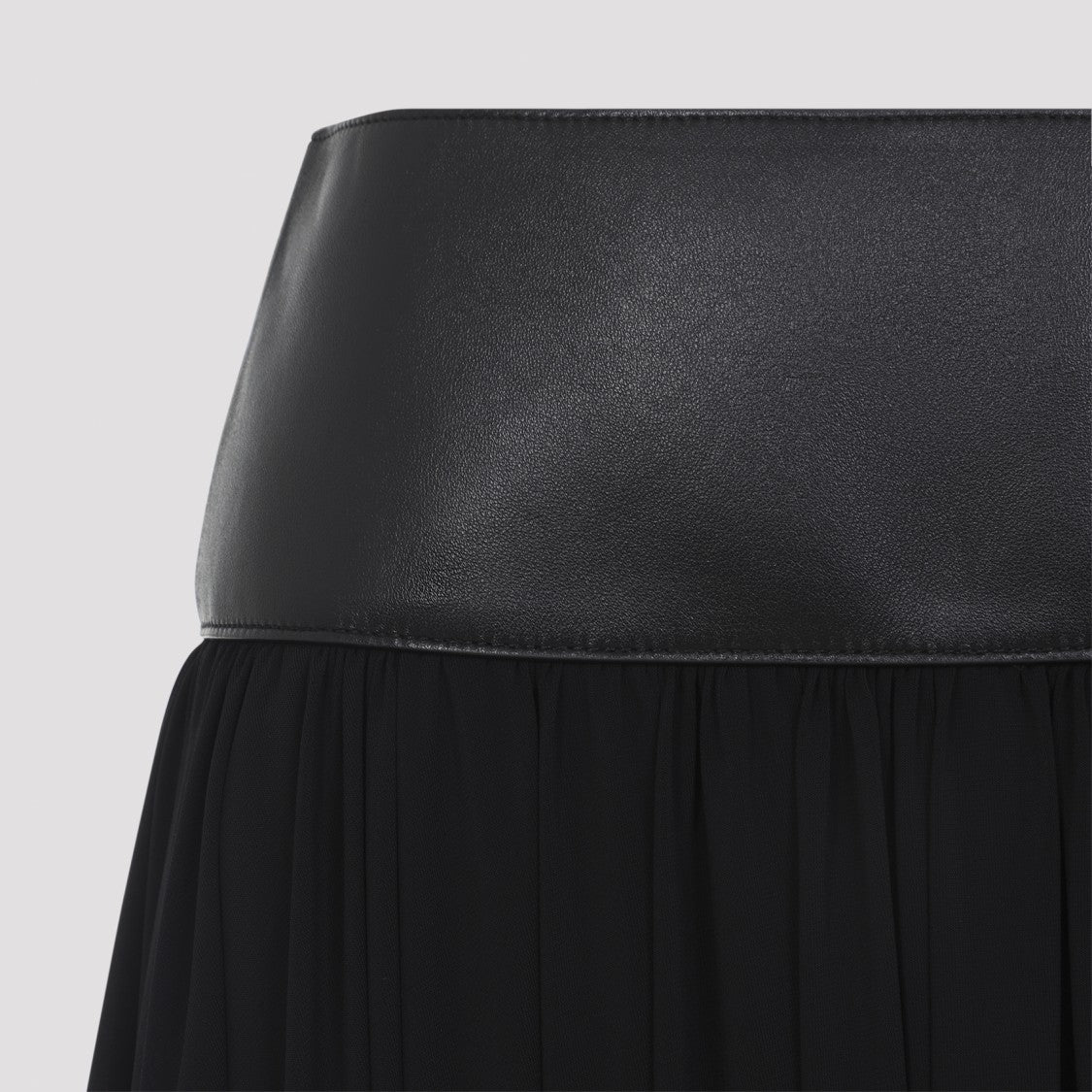 Alaïa Pleated Black Midi Skirt With High Lamb Leather Waistband