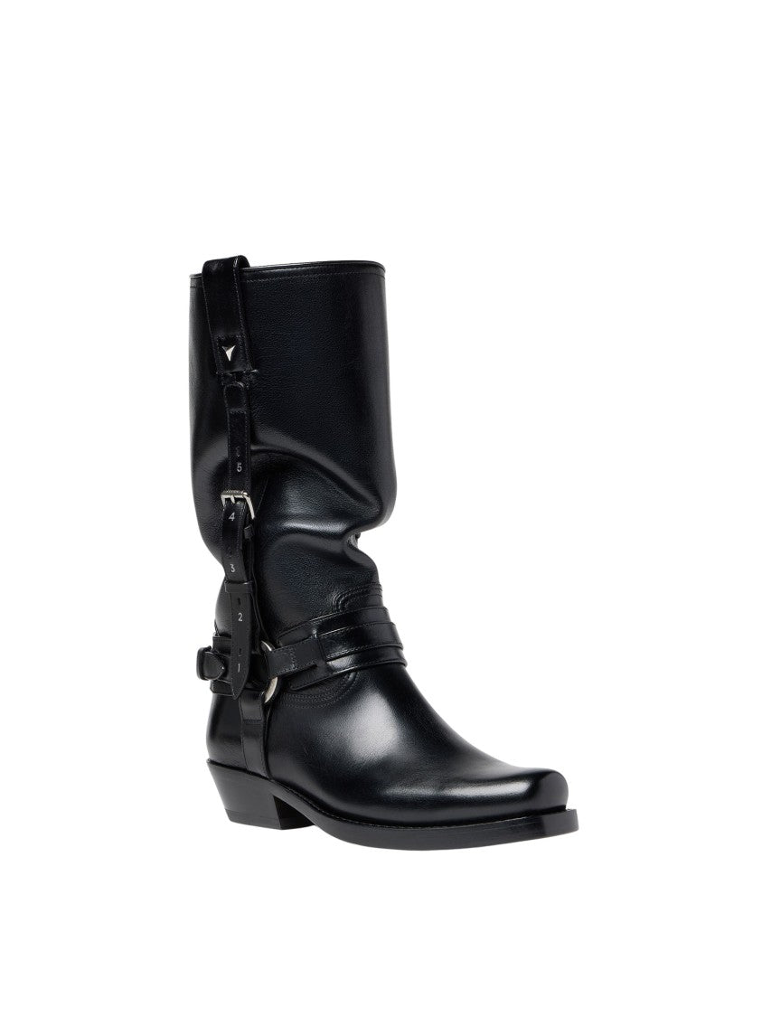 Fendi Black Texan Ruched Shaft Ankle Buckle Calfskin Boots