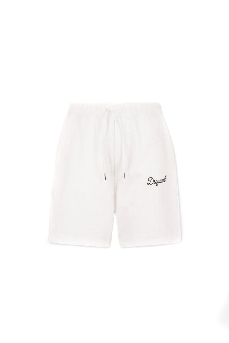 Dsquared2 White Drawstring Waist Cursive Logo Cotton Shorts