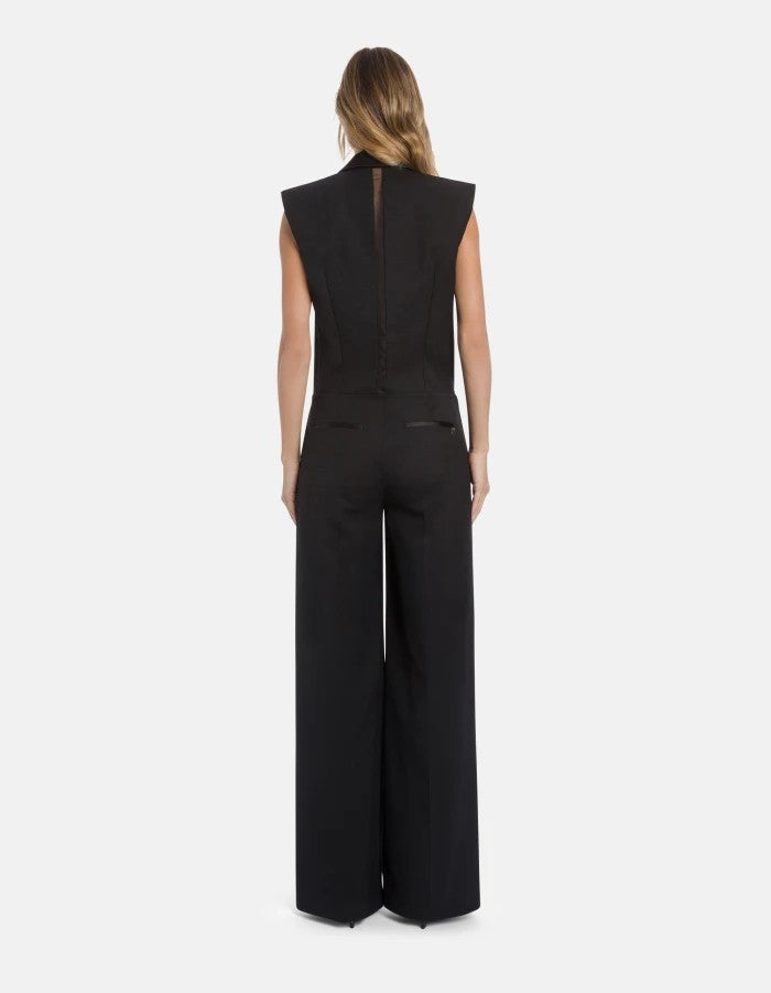 Dondup Sleeveless Jumpsuit With Satin Lapels And Wide-Leg Design