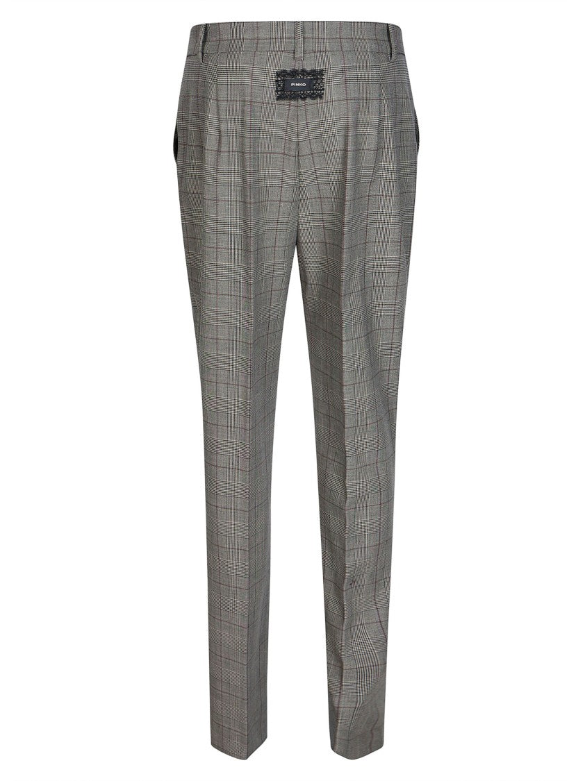 Pinko Grey Pleione Wool-Blend Checkered Lace Pants