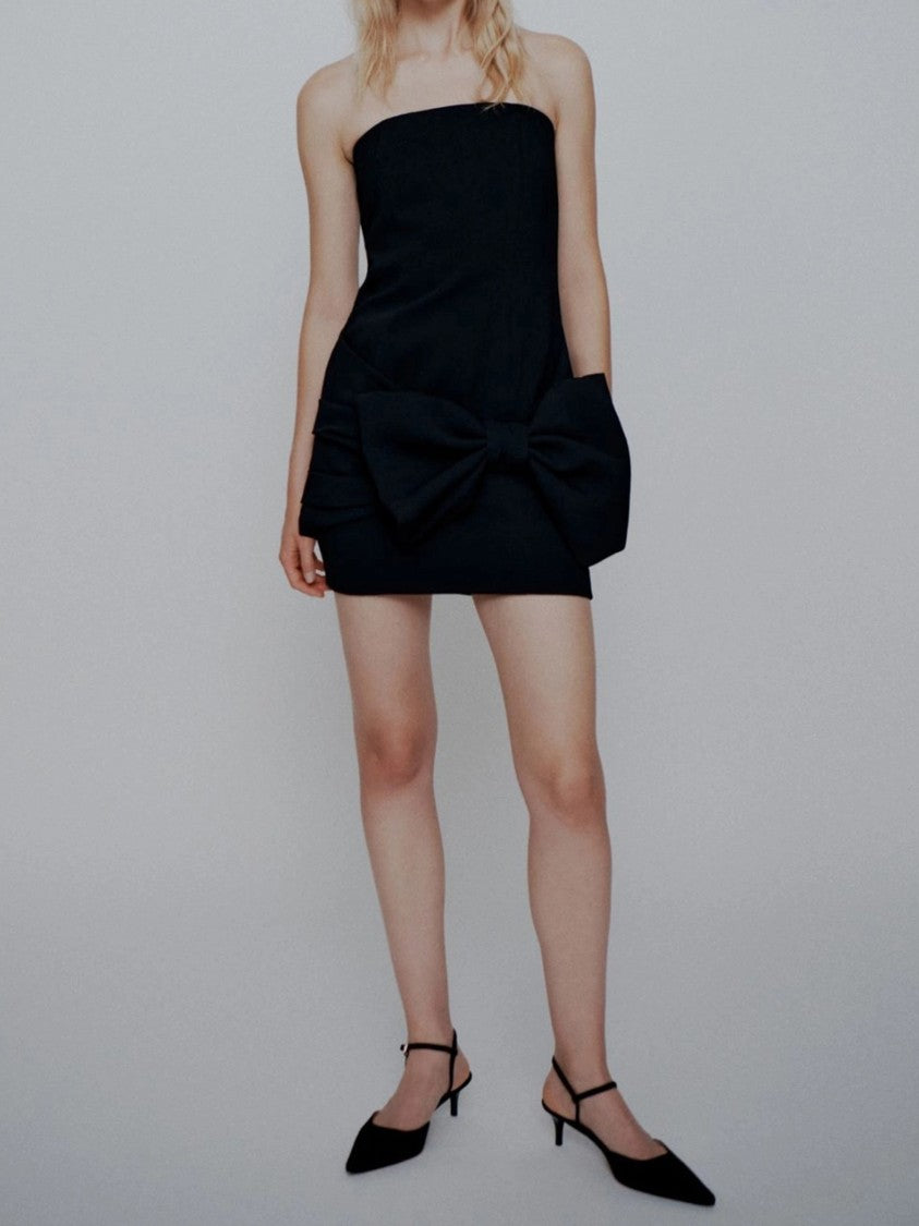 Marella Brown Editore Strapless Mini Bow Dress