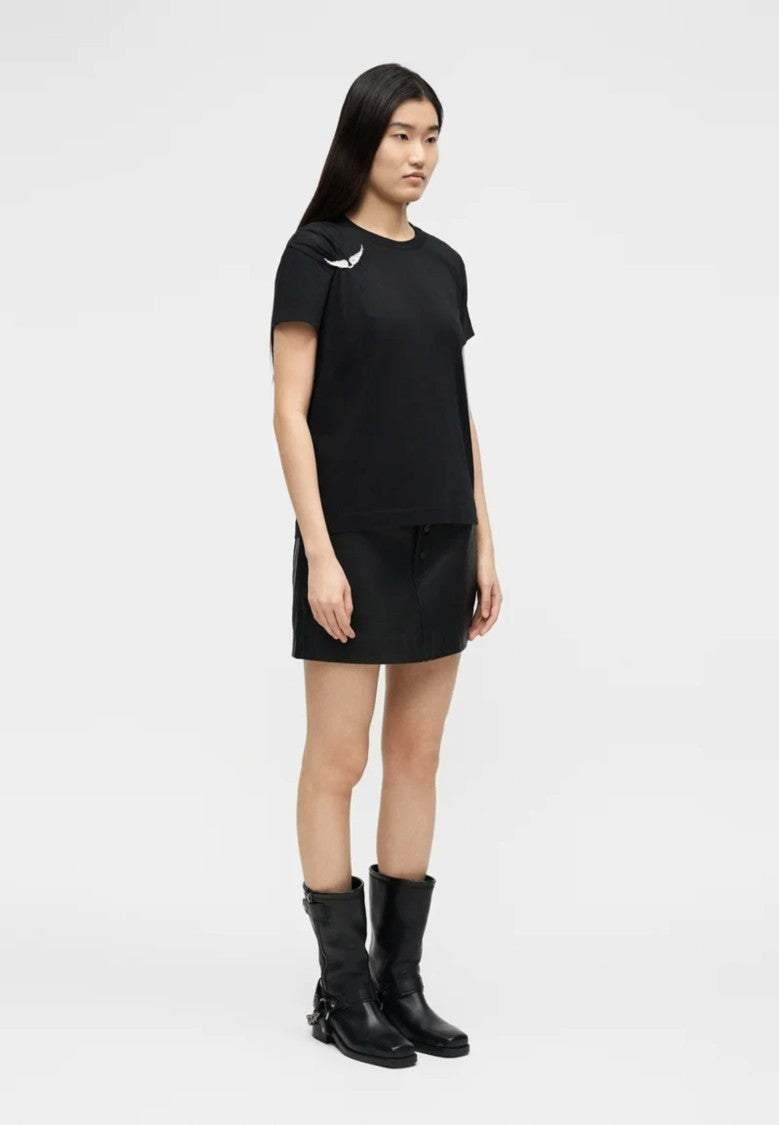 Zadig & Voltaire Short-Sleeved T-Shirt With Silver Wing Brooch Detail