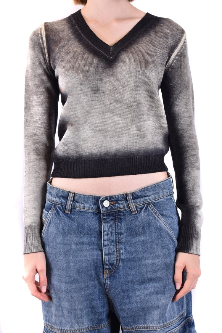 Diesel Gradient Grey Knit Sweater V-Neckline Ribbed