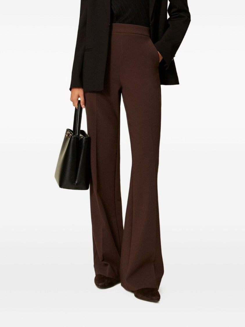 Twin-Set High-Waist Wide-Leg Trousers In Soft Fabric Blend