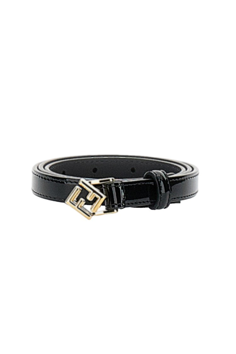 Fendi Narrow Patent Leather Belt With Geometric Buckle