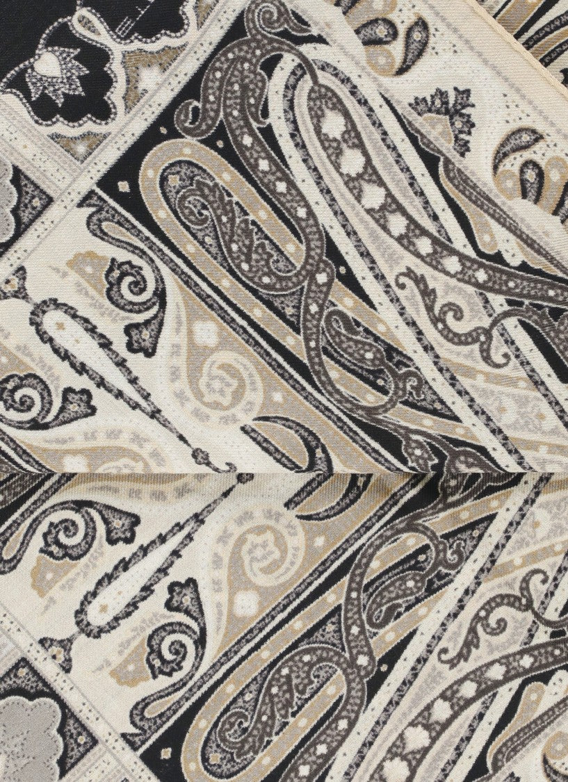 Etro Rectangular Scarf With Intricate Fantasy Motif And Fringed Edge
