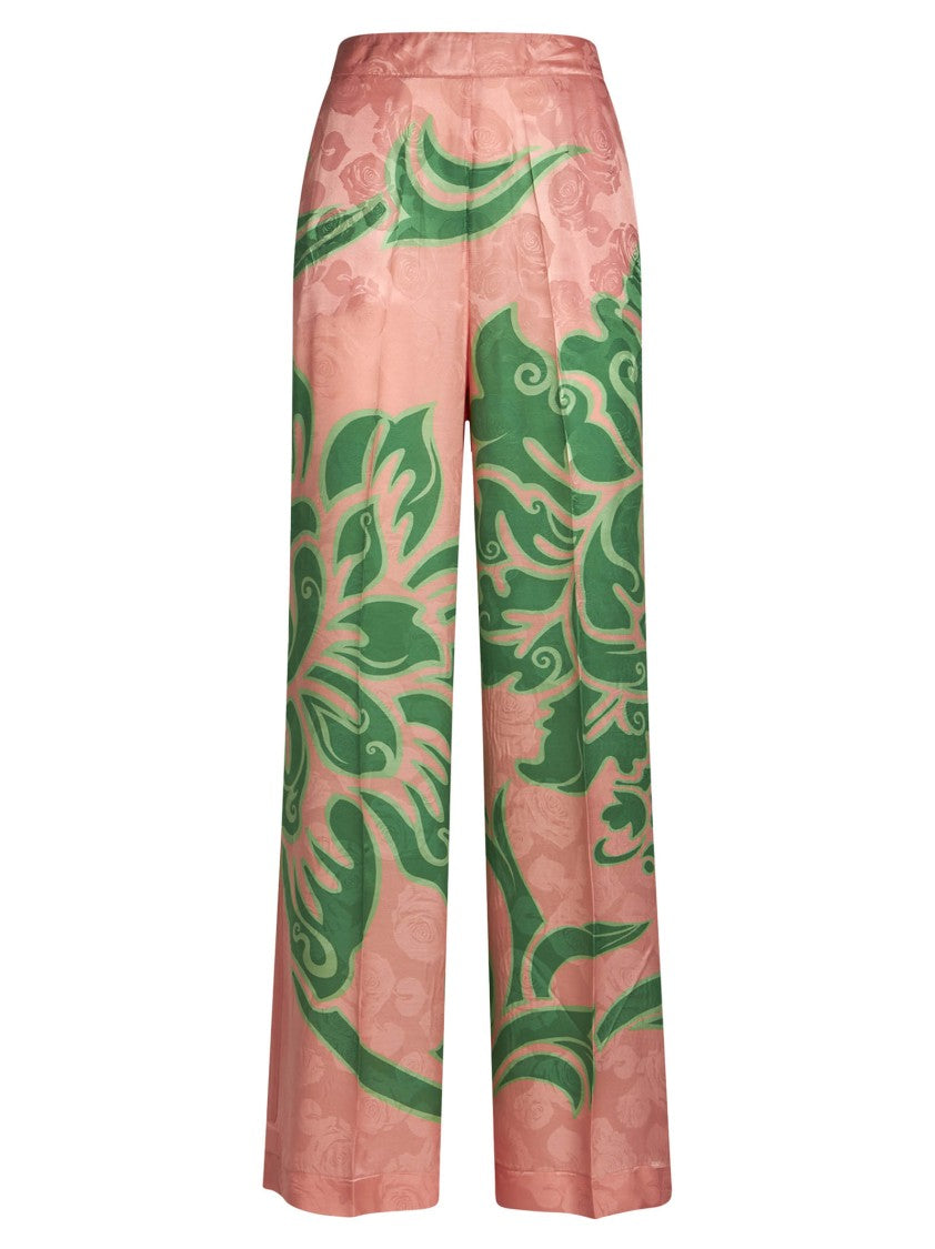 Etro Jacquard Silk Blend Satin Palazzo Trousers With Floral Print