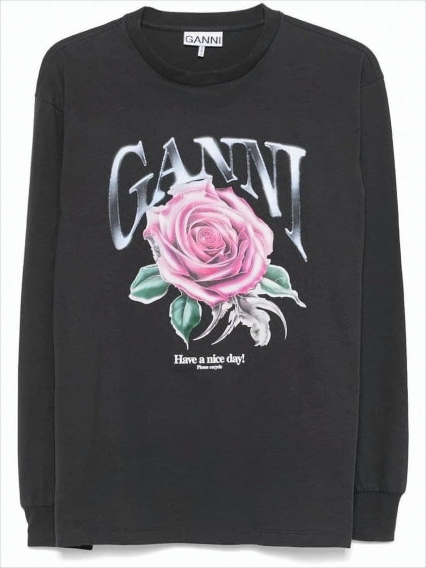 Ganni Long-Sleeve Graphic Print Sweatshirt With Relaxed Fit