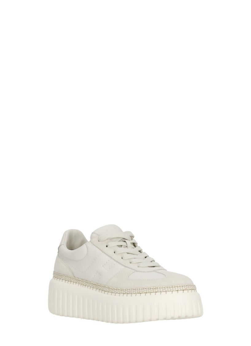 Hogan White H-Stripes Suede Inserts Sneakers