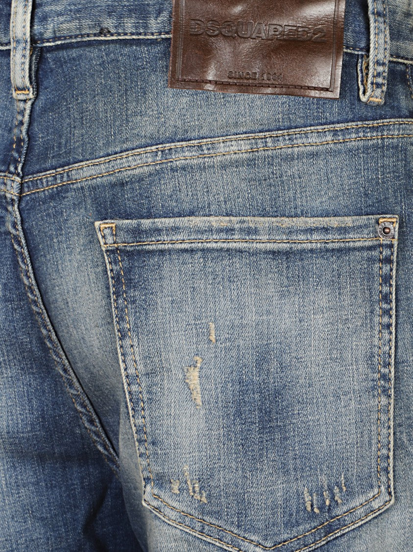 Dsquared2 Faded Blue Distressed Jeans With Five-Pocket Design