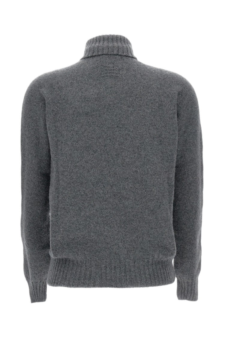 Drumohr Flat-Knit Wool Turtleneck Sweater With Ribbed Details