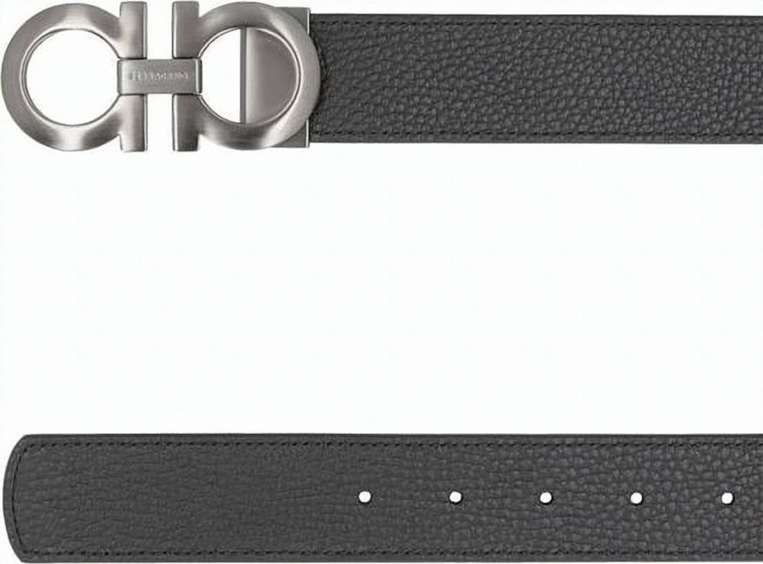 Salvatore Ferragamo Textured Black Calf Leather Belt