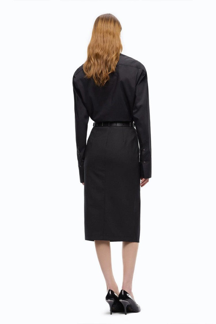 Pinko Black Polyester-Wool Blend Lace-Up Pencil Skirt