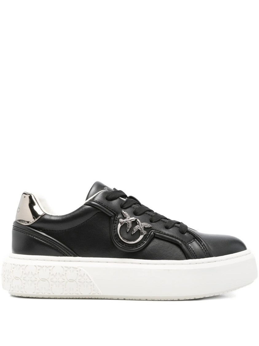Pinko Black Yoko 06 Metallic-Logo Leather Sneakers