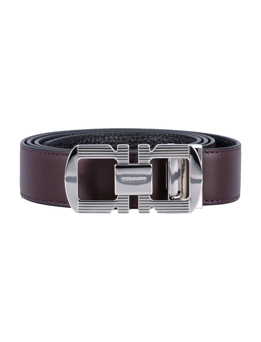 Ferragamo Double Adjus Dark Brown Leather Belt