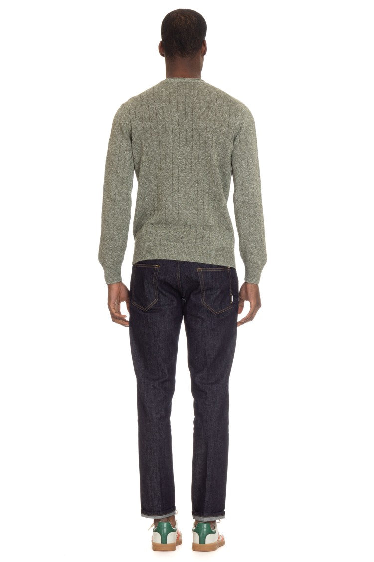 Gran Sasso Melange Linen-Cotton Sweater With Roll Detail