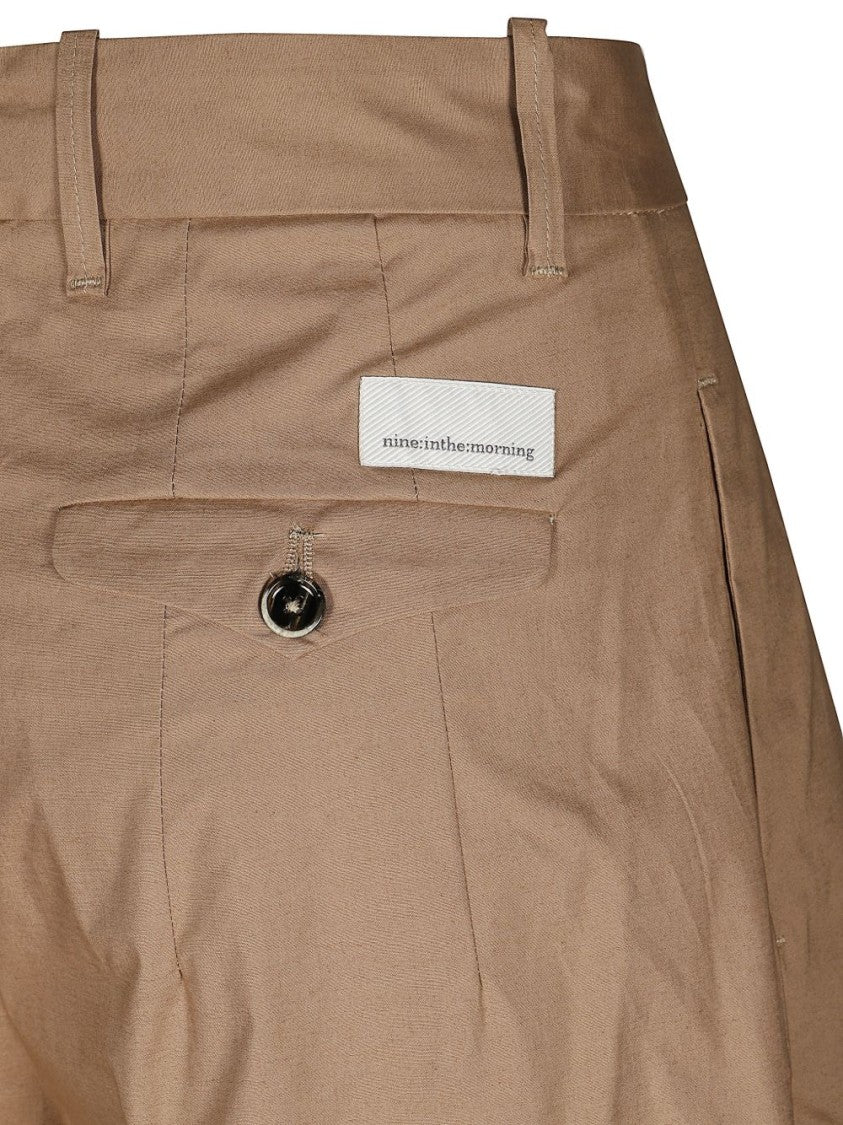 Nine In The Morning Beige Straight-Leg Pleated Logo Pants