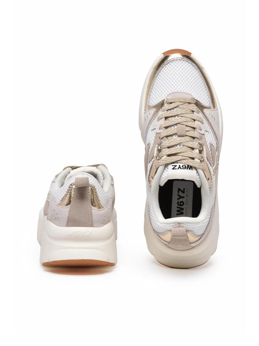 W6yz Just Say Wizz White/Beige Patchwork Leather Chunky Sneakers