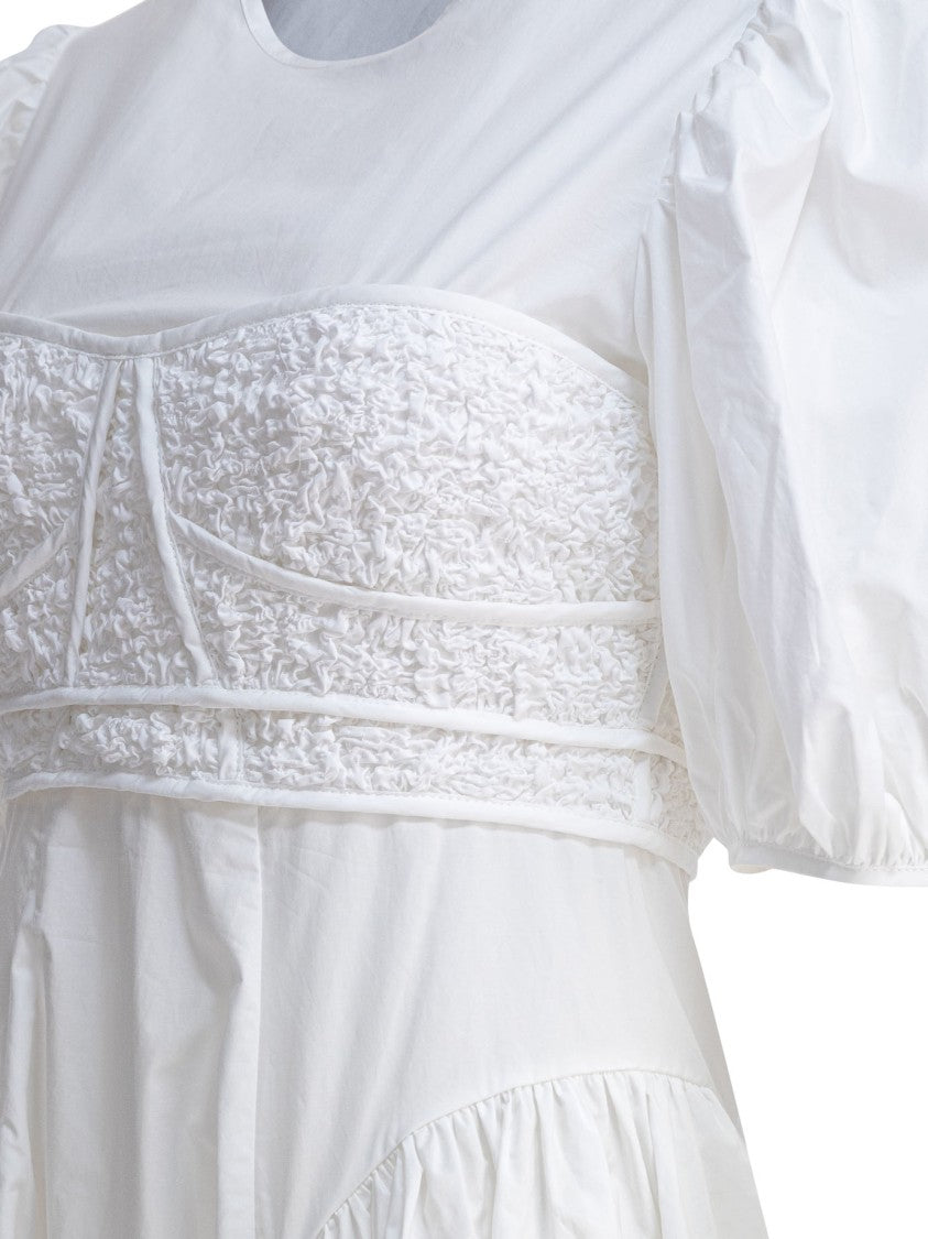 Cecilie Bahnsen White Midi Dress With Textured Detailing