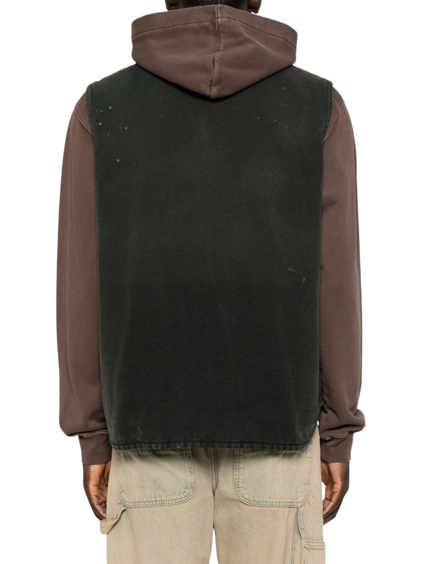 Maison Margiela Zip-Up Sleeveless Gilet With Ribbed Collar And Distressed Detail