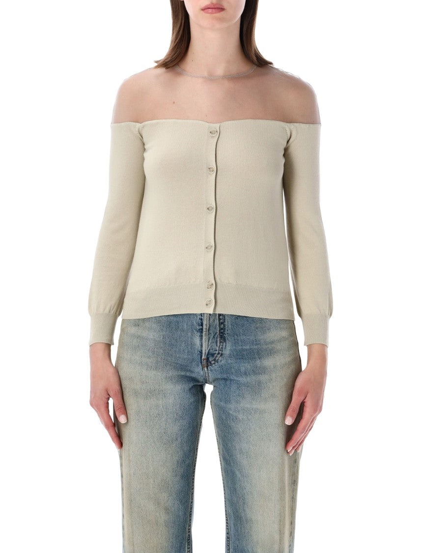 Mm6 By Maison Margiela Off Shoulder Fitted Ribbed Cardigan