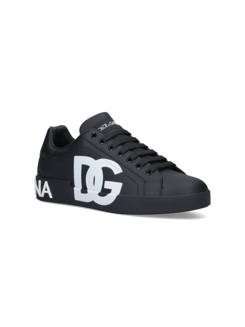 Dolce & Gabbana Portofino Low-Top Sneakers In Smooth Black Calf Leather
