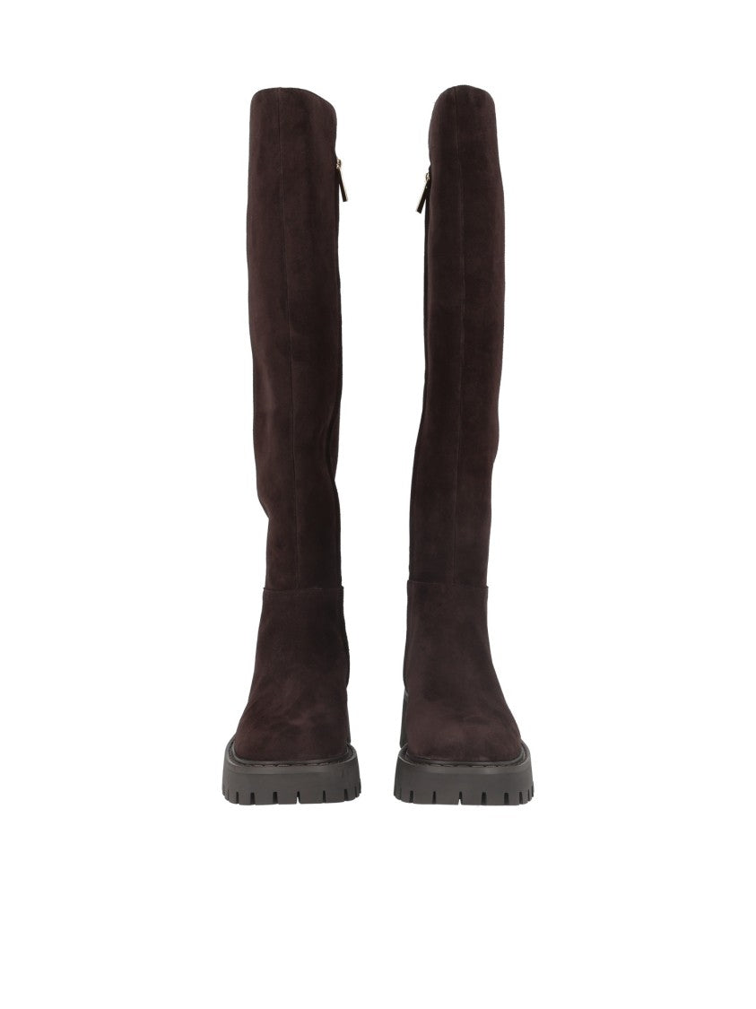 Michael Kors Brown Asher Chunky Lug-Sole Tall Leather Boots