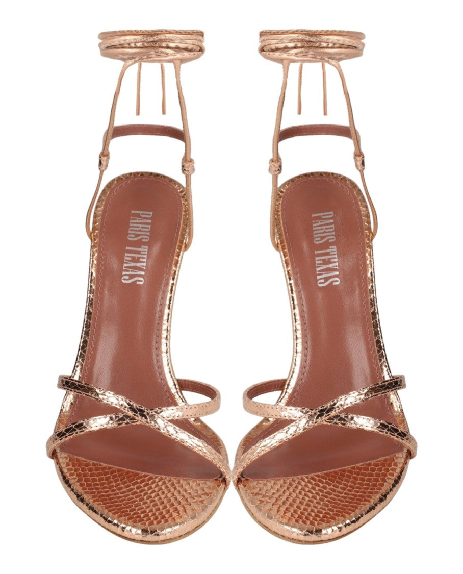 Paris Texas Linda Metallic Python Print Lace-Up Sandals