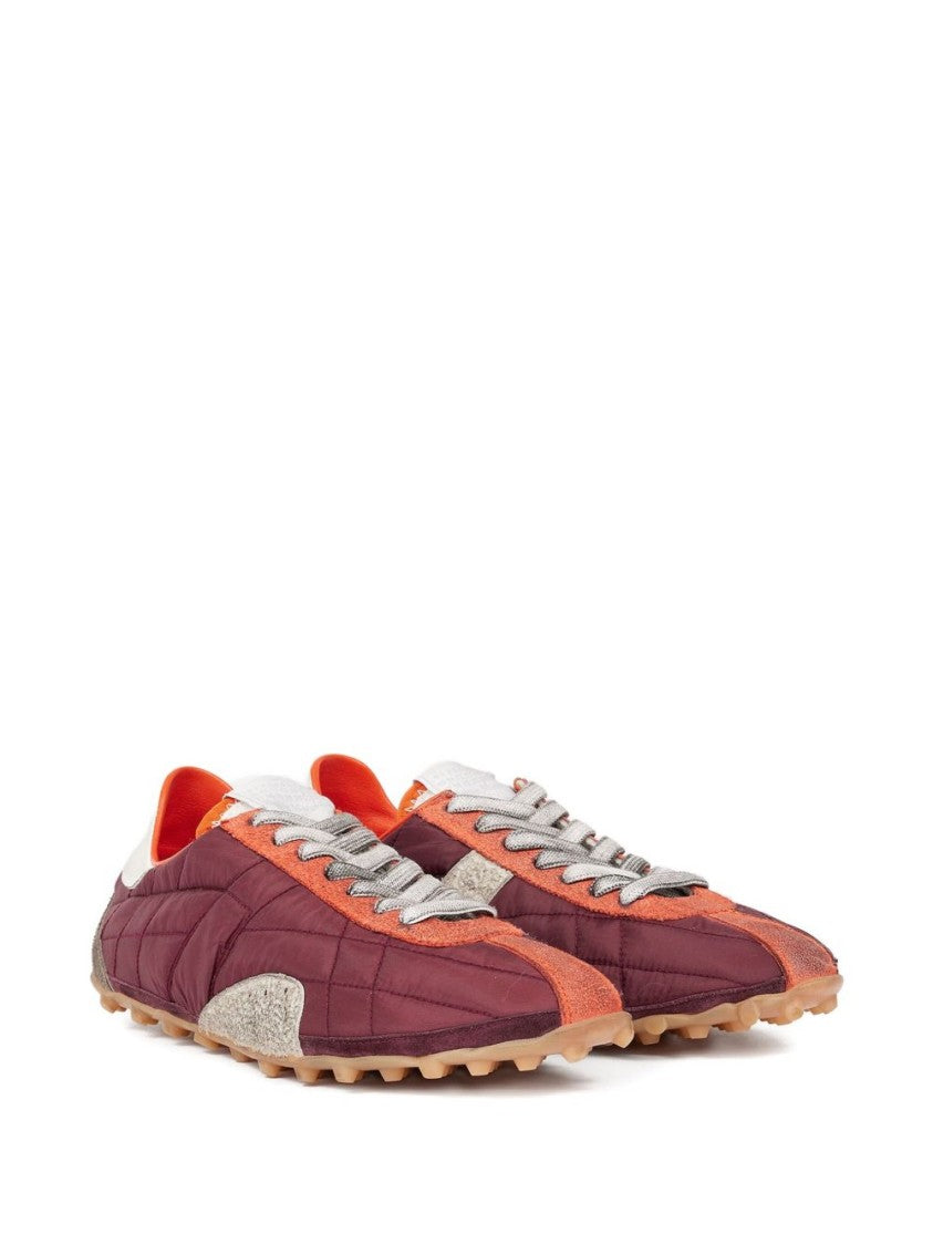 Maison Margiela Quilted Burgundy Sneakers With Orange Suede Accents