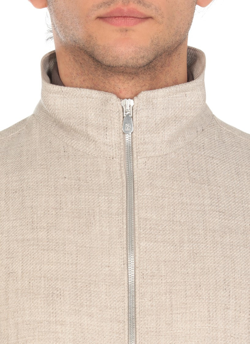 Brunello Cucinelli Grey Linen Bomber Jacket