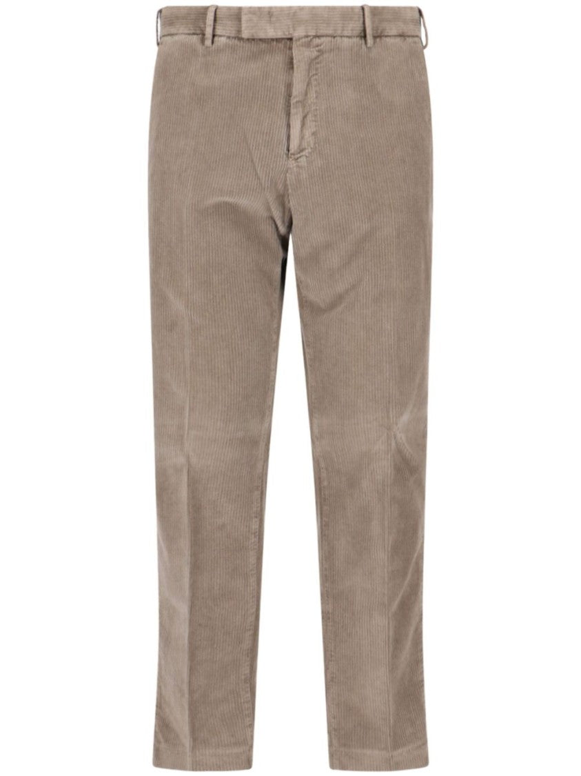 Pt Torino Beige Corduroy Trousers With Straight Fit